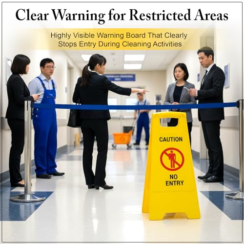 Image of GLUN Caution Sign Board No Entry, Size 24 * 15 * 12 Inch Bright Yellow Colour Clear & Bright Font PP Material, UV Resistant, Two-Side Floor Sign Board