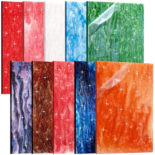 Image of Geetery 10 Glitter Pearlescent Acrylic Sheets 1 /8 Thick Opaque Colored Sparkly Cast Acrylic Sheet for Laser Cutting Engraving Pearl Crafts DIY Projects UV Signs (12 * 8'')