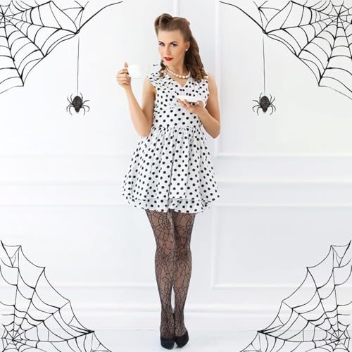 Strumpfhose Spinnennetz, Schwarz Strumpfhose Spider für Damen Erwachsene, Halloween Sexy Netzstrümpfe Kostüm Deko Accessoires für Kostüm, Karneval, Mottoparty, Halloween – Bild 2