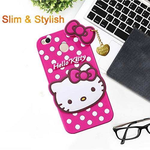 Image of Unirock Hello Kitty Back Case Cover for Redmi 4| 3D Cute Hello Kitty Case |Soft Silicone Rubber Back Cover with Pendant Kitty Cover for Redmi 4 (Pink)