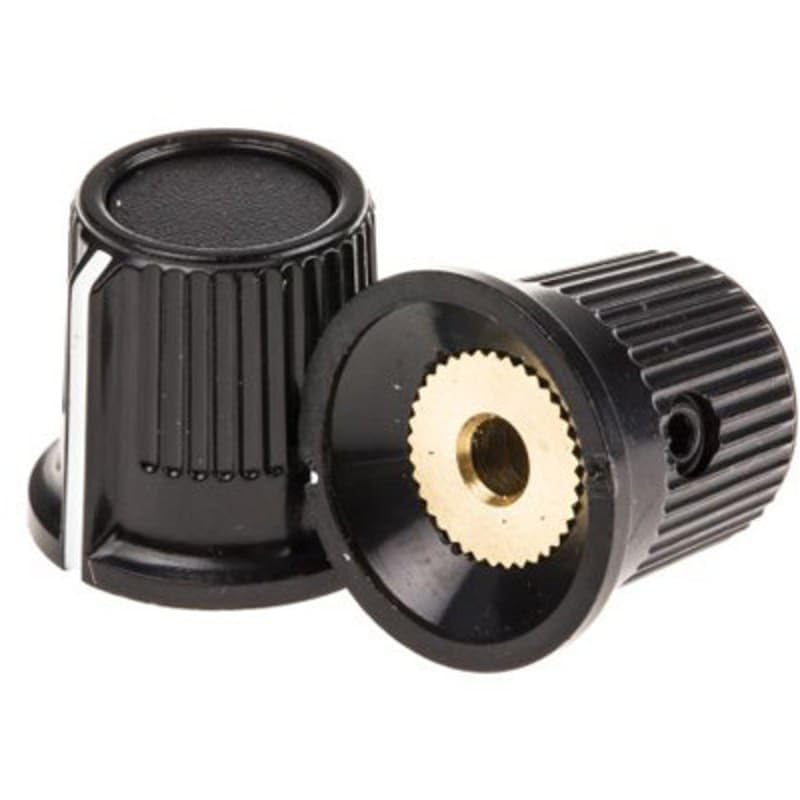 Potentiometer Knob Body: Black Dia. 16.2mm with a White Indicator 3.175mm Shaft, Pack of 5, MFR: 2596878