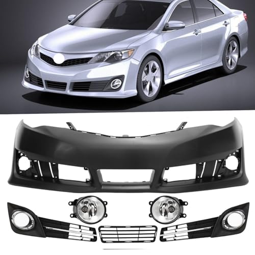 PENSUN Front Bumper with Lower Grille Fit for 2012-2014 Toyota Camry SE Sport Sedan W/Fog light Black Front Bumper Grill Assembly