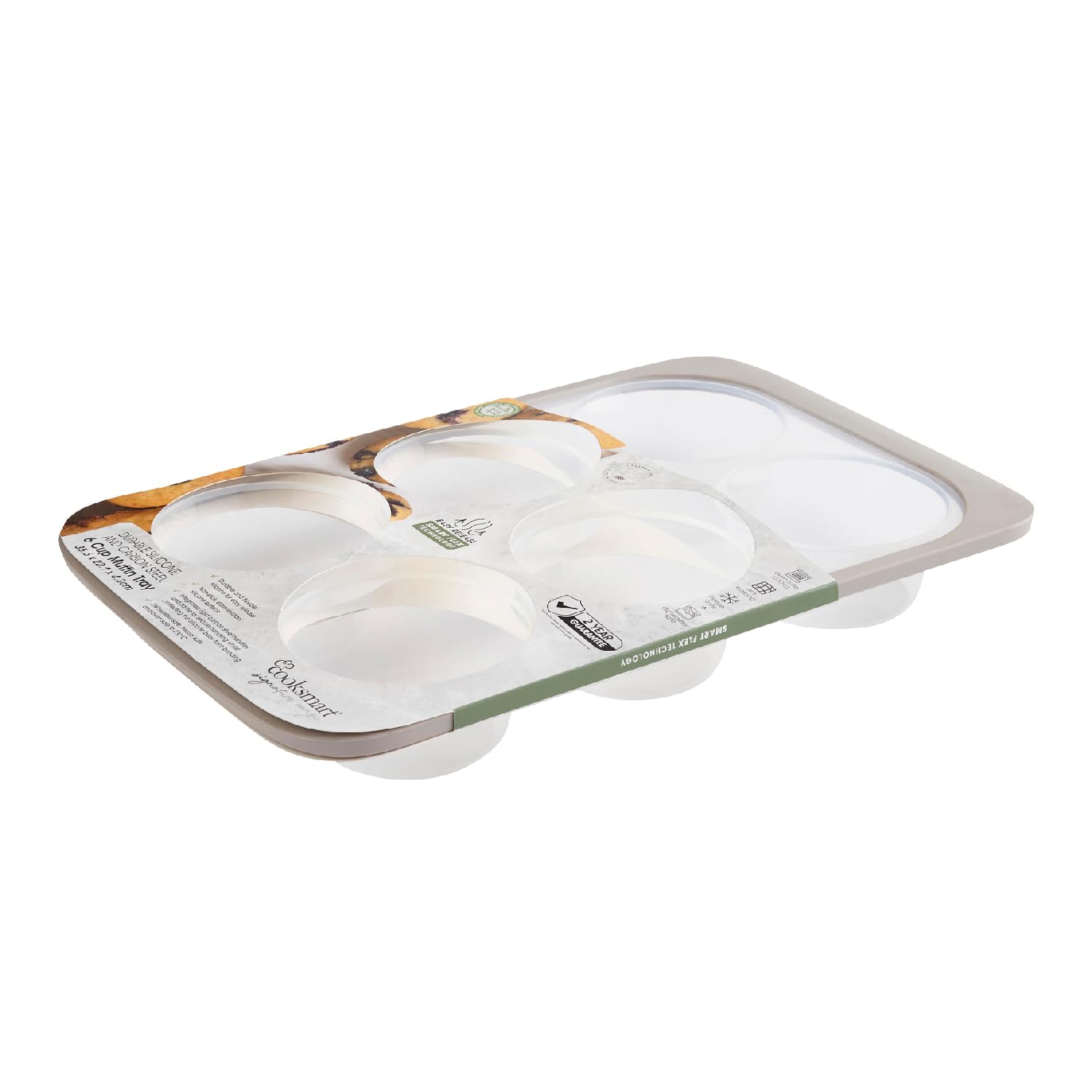 Cooksmart Signature Smart Flex 6-Cup Muffin Tray – Silicone | Non-Stick | Oven, Freezer & Dishwasher Safe | BPA-Free | Flexible & Durable | Grey