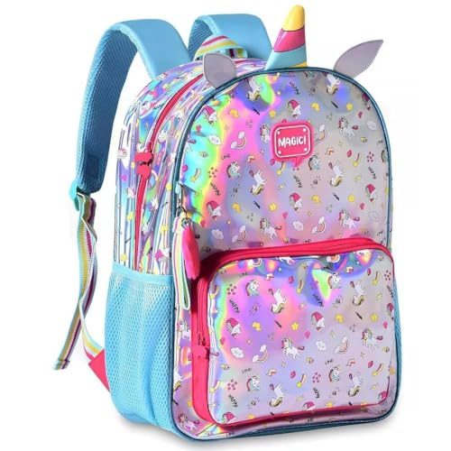 Mochila Escolar, Infantil, Holográfica Magic, Grande, Azul, Clio