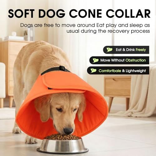 Image of Adjustable Dog Cones, Soft Cone for Dogs to Stop Licking | Dog Cone Alternative for Small Dogs, Pet Recovery Collar After Surgery with Quick Release Buckle, Orange S