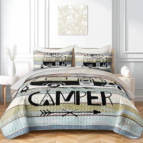 HOSIMA Vintage Camper Quilt Set with 2 Pillowcases