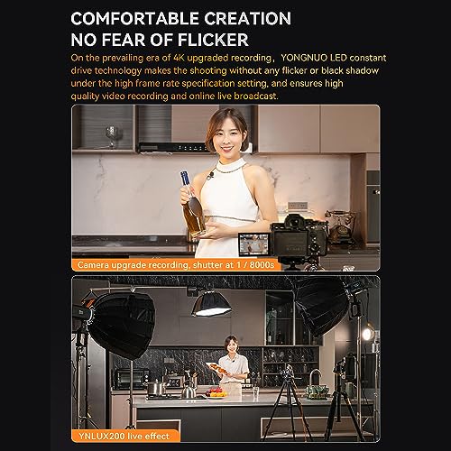 Image of YNLUX200 Handheld LED Video Light 200W High Power Photography Light 5600K Color Temperature with COB Bead 12 Lighting Scene Effects 2.4G Wireless System Support BT Connection