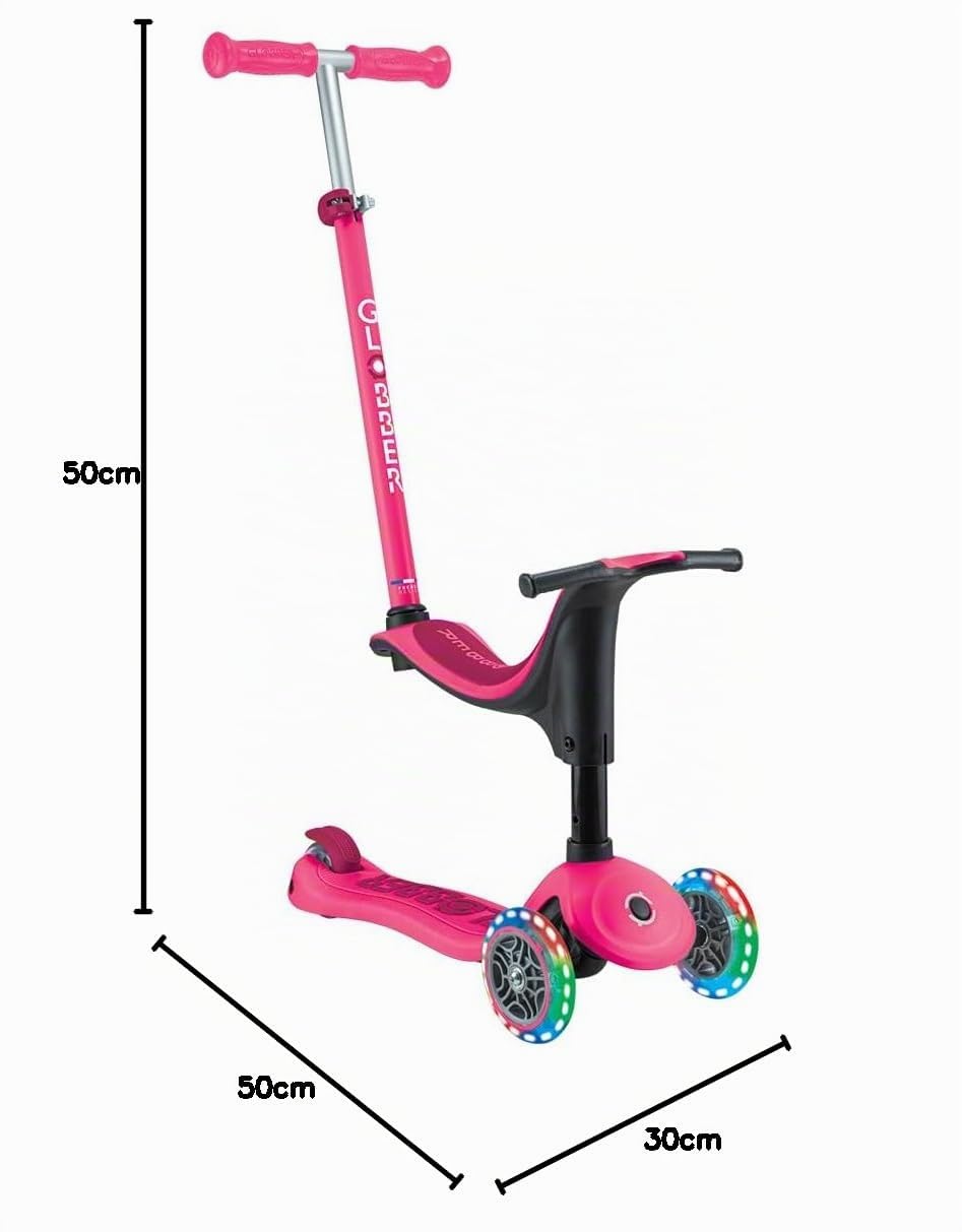 Globber - GO•UP Sporty Lights - Trottinette évolutive 3 Roues avec siège, pour Les Enfants de 15 Mois à 6 Ans, Rose