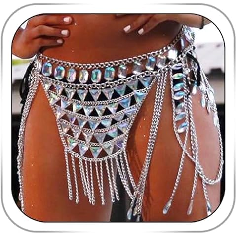 CanB Rhinestone Body Chains Sexy Body Belly Waist Skirt Chain Festival Body Jewelry for Women Cover
