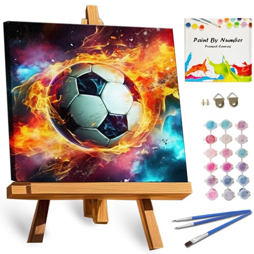 TOCARE Soccer Paint by Numbers Kit with Frame, 10x10 Inch