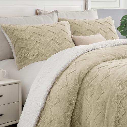 Image of BEDELITE Fluffy Sherpa Twin Comforter Set,Linen