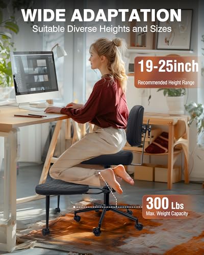 Image of PYY Cross Legged Office Chair - Upgraded Durable Tech Fabric Meditation ADHD Office Chair w /Wheels, SGS Gas Rod, Load Capacity 300LBS, Squatting Kneeling Fidget Chair for Home & Office, Black