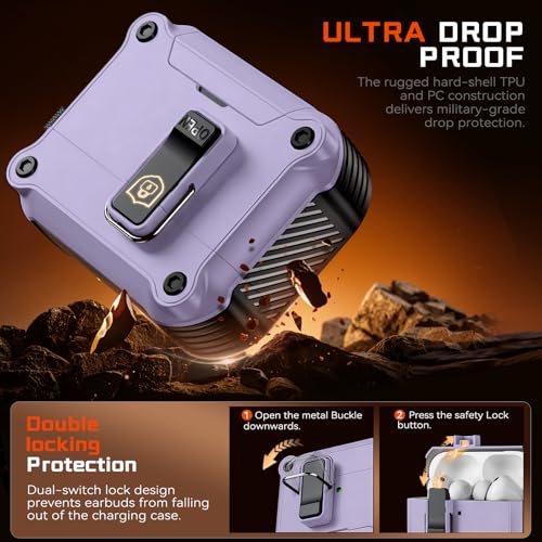 Image of Inesore for AirPods Pro 3 Case with Secure Lock (Purple) | Phone Stand Design,Compatible with MagSafe,Automatic Snap Switch Secure Cover with Cleaner Kit & Keychain