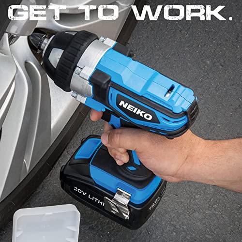 Neiko 10878A 1/2-Inch-Drive High-Torque Cordless Electric Impact-Wrench Kit With 20-Volt Lithium-Ion Charging Battery And 4 1/2-Inch-Drive Sockets #TOP6
