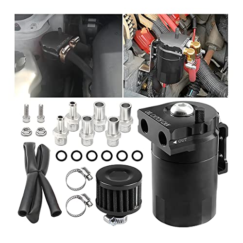 AICEL Baffled Oil Catch Can Kit Aluminum Polish Baffled Car Oil Separator Catch Can with Fuel Line Hose Kit Car Accessories 300ml Universal Oil Reservoir Tank with Breather Filter