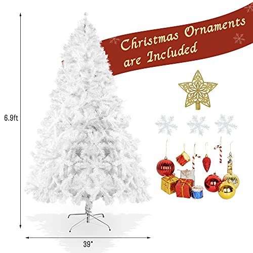 Dporticus 8' Premium Spruce Artificial Christmas Tree W/ Metal Stand，White #TOP2