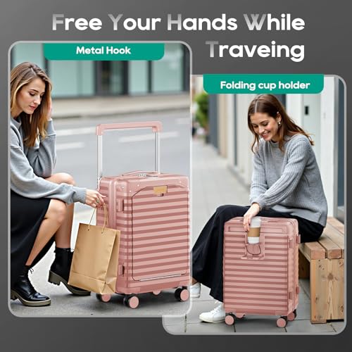 Image of Joyway Expandable 20 Inch Carry on Luggage with Front Pocket, Rosa Gold