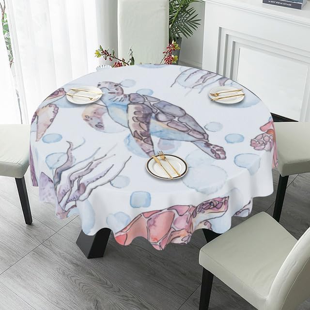 Miniatura 4 de Mantel redondo con estampado de tortuga marina, mantel decorativo lavable, resistente a las arrugas, para el hogar, cocina, comedor, picnic,