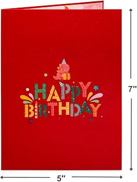 Paper Love Happy Birthday Pop Up Card, Dinosaurs, For Adults and Kids - 5x7 Cover - Includes Envelope and Note Tag