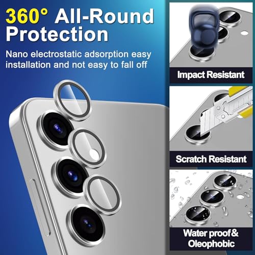 Image of Skinomi Camera Lens Protector Compatible with Samsung Galaxy S24 [Anti-Scratch] Premium Tempered Glass Film Aluminum Alloy Lens Ring Cover- Titanium Grey