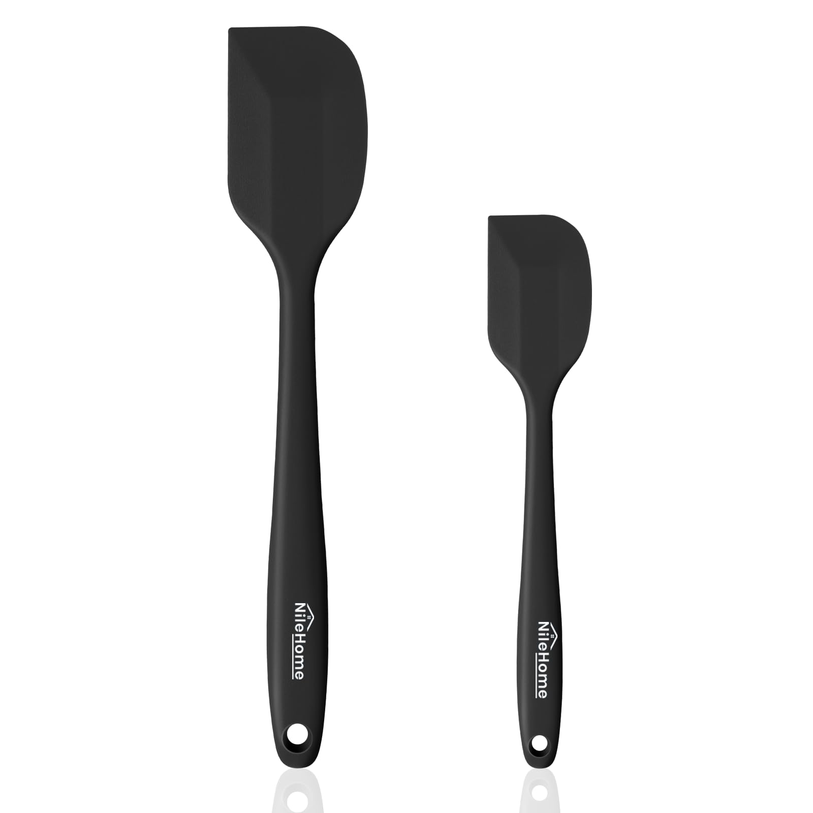 NileHome Silicone Spatula Set, High Heat-Resistant Premium BPA-Free One Piece Seamless Design, Non-Stick Rubber with 18/8 Stainless Steel Core, Cooking/Baking Utensil Set of 2, Black