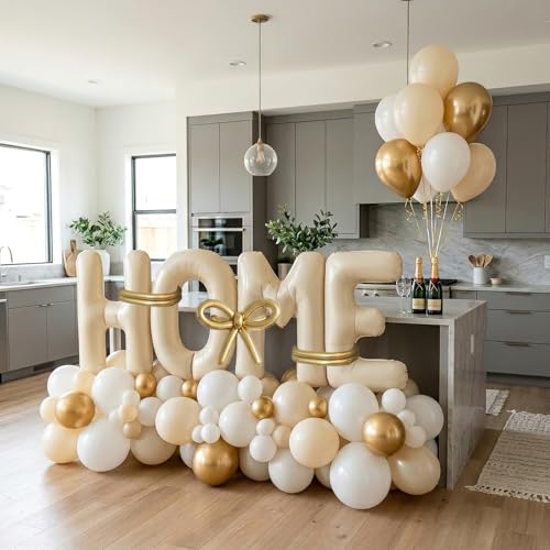 40 Inch Giant HOME Letter Balloons Decor Kit Boho Cream White Champagne Gold Balloon Garland Set for Housewarming Party New Home Sweet Home Welcome Home Party Decorations