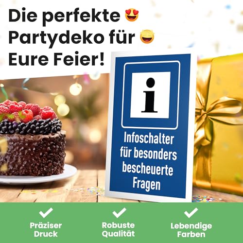 DankeDir! Infoschalter bescheuerte Fragen - 30 x 20 cm Schild - Geschenkidee Deko Partydeko Geschenk Party Kollegen Freunde - Türschild Spruchschild lustiger Spruch Geburtstagsgeschenk
