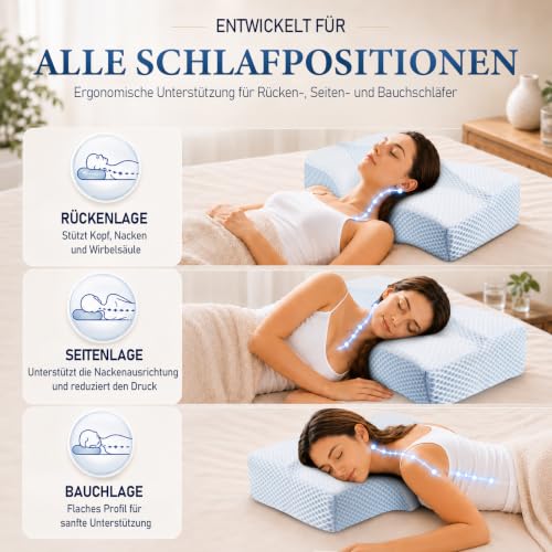 Hypuno Nackenstützkissen, ergonomisches Kopfkissen mit Hohlraum, 2 Höhen und kühlendem Bezug… – Ansicht 4