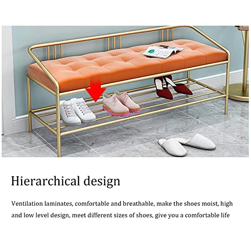 Banc de rangement pour chaussures d'entrée au design velours et or - 8