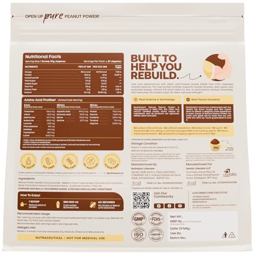 Image of SparkFusion Natural Peanut Protein Isolate - Flavor - 25g Protein, 5g BCAA, Zero Sugar, Gut-Friendly, Vegan, Lab-Tested, No Artificial Additives (1 kg (Pack of 1), Rich Chocolate)