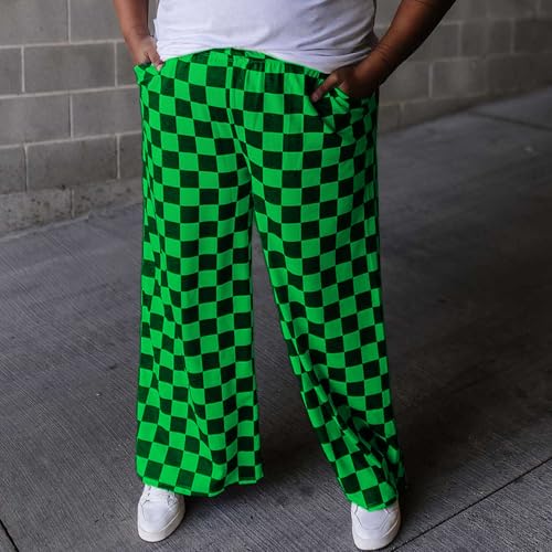 Womens Y2K Checkered High Waist Wide Leg Pants Elastic Waistband Trousers with Pockets Lounge Sweatpants Streetwear3