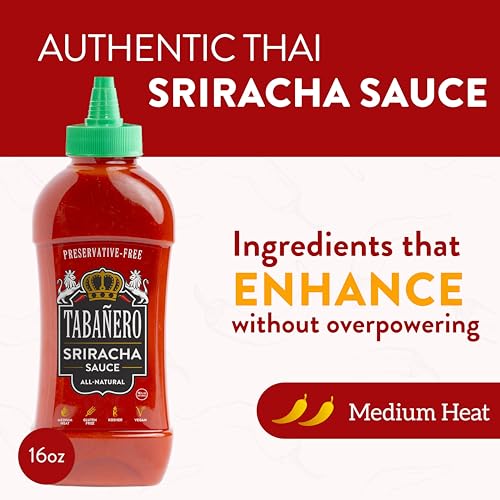 Tabañero Sriracha Hot Sauce, Sriracha Chili Flavor, 16oz Plastic Bottles, Gourmet Hot Sauce Gift, Gluten-Free, Vegan, Kosher, Made in USA