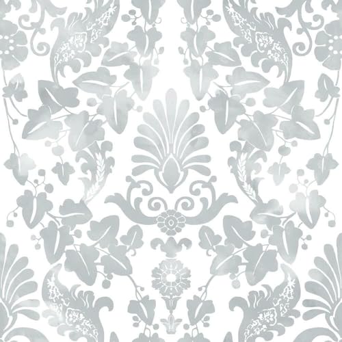RoomMates RMK11599RL Gray Vine Damask Peel and Stick Wallpaper, Sample, 45.7 x 47.9 cm