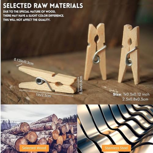 Image of ARTISTERY 1 Inch 20 PCS Mini Clothespins, Mini Clothes Pins for Photo Natural Wooden Small Picture Clips for Crafts Tiny Pegs /Wood Clips for Wall Hanging Pictures