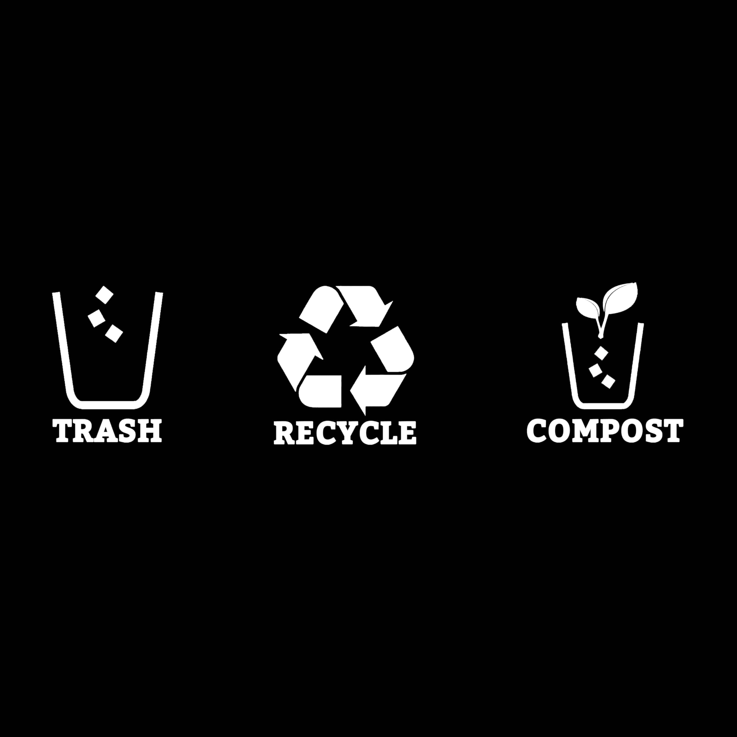 XTRAYXRAY Trash Recycle Compost Stickers Set of 3 Recycle Vinyl Decal Sticker for Trash Can, Compost Bin, Recycle Bin Symbol to Organize Garbage containers or Trash cans (White, 2.7 Inch)