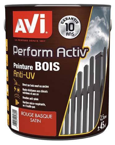 PEINTURE BOISERIE SPECIAL BOIS COULEUR ROUGE BASQUE SATIN 2,5 L ANTI UV HAUTE RESISTANCE ET INTEMPERIES EXTERIEURS TRES LONGUE DUREE MICROPOREUX Cover