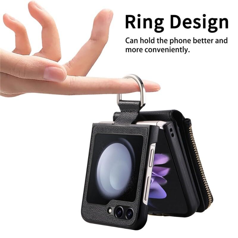 Generic Funda compatible con Samsung Galaxy Z Flip 4 (color: morado) funda de piel con cierre de anillo y tapa trasera dura
