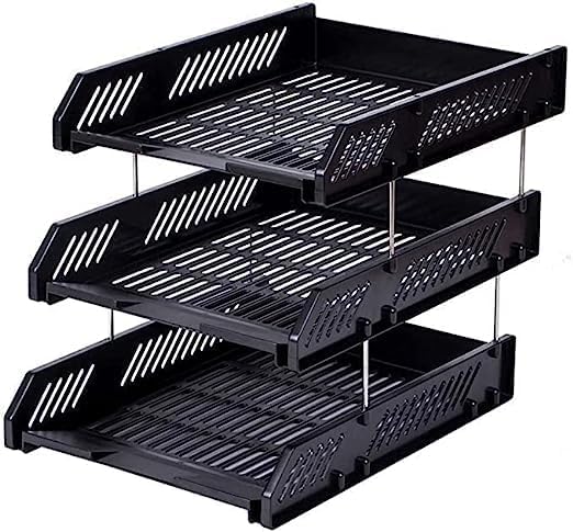 MARGI ENTERPRISE 3 Layer File Rack ABS Plastics | Foldable Office Desk Accessories | Durable & Sturdy | Easy Assembly | Efficient Organizer | 3 Compartments | Black (3 Layer Plastic Black)