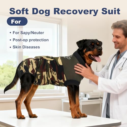 Image of Jiupety Dog Recovery Suit Adjustable, Dogs Bodysuit for Abdominal Wound After Surgery, Substitute E-Collar, L Size, Anti-Licking Surgical Dog Onesies, Camo