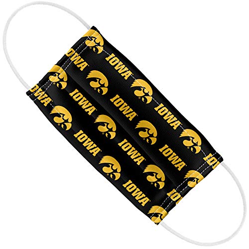 Popfunk University of Iowa Hawkeyes Logo Repeat - Iowa Home 1-Ply Reusable Face Mask Covering with Adjustable Nose Wire, Unisex