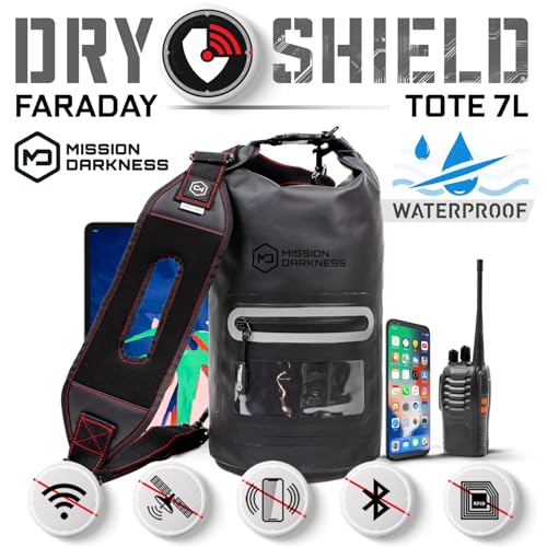 Mission Darkness Dry Shield Faraday Tote 7L Capacidad // Bolsa seca impermeable para seguridad y transporte de dispositivos electrónicos con bloqueo de señales, anti-seguimiento, escudo EMP, privacidad de datos, para teléfonos, tablets y radios miniatura 2
