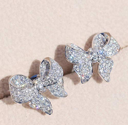 Cute Bow Knot Stud Earrings 925 Sterling Silver Cubic Zirconia CZ Simulated Diamond Small Cute Bow Tie Earrings Jewelry2