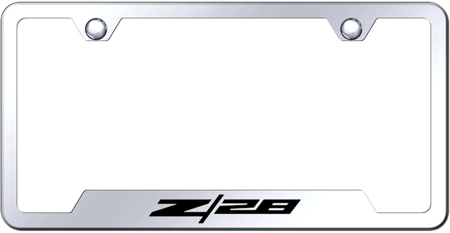 Au-TOMOTIVE GOLD Laser Etched Logo Cut-Out License Plate Frame for Chevy Z28 (Brushed Chrome)