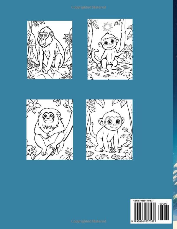 MONKEY COLORING BOOK: FOR KIDS AGE 6 TO 8 YEARS.Funny 50 Monkeys scenes coloring pages , large print 8.5/11 inches. image 3