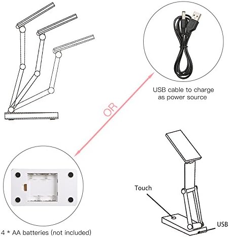 Bedler Portable Folding 24 LED Table Lamp Desk Light Sensitive Touch Control 3 Levels Adjustable Brightness Dimmable USB Charging Port 4 * AA Batteries Powered Operated for Students Reading Working Be