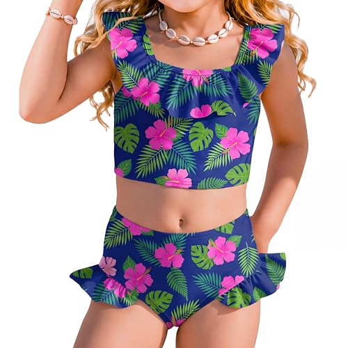 Image of Xaatren Toddler Girl Swimsuits 2 Piece Kids Ruffle Trim Bathing Suit with Adjustable Strap Summer Cute Tankini for 2-8 Years