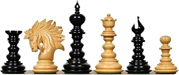 CHESSBAZAAR The St. Petersburg Luxury Artisan Staunton Chess Pieces 4.3" King, Weighted Ebony & Boxwood Chessmen with Extra Queens Handcrafted Wooden Set with Storage Box Tournament Size