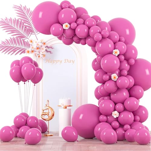 Image of Voircoloria 130pcs Retro Hot Pink Balloons Different Sizes 18 inch 12 inch 10 inch 5 inch Blush Hot Pink Latex Balloon Garland Arch Kit for Birthday Baby Shower Valentine's Day Wedding Gender Reveal Party Decorations