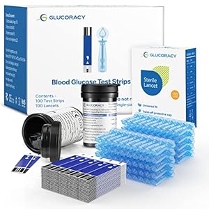 Glucoracy Blood Glucose Test Strips G-425-2, 100 Blood Sugar Test Strips for Diabetes, 100 Lancets, Self Diabetes Blood Glucose Testing, Only Works with Glucoracy G-425-2 Meter