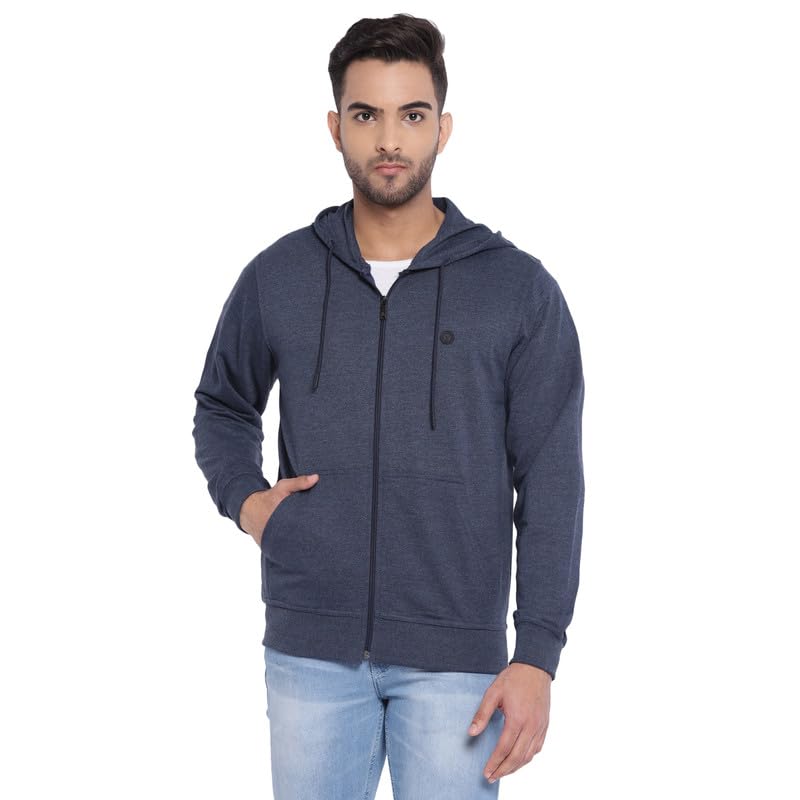 turtle Men Essential Blue Melange Solid Hooded Sweatshirt-picture-11